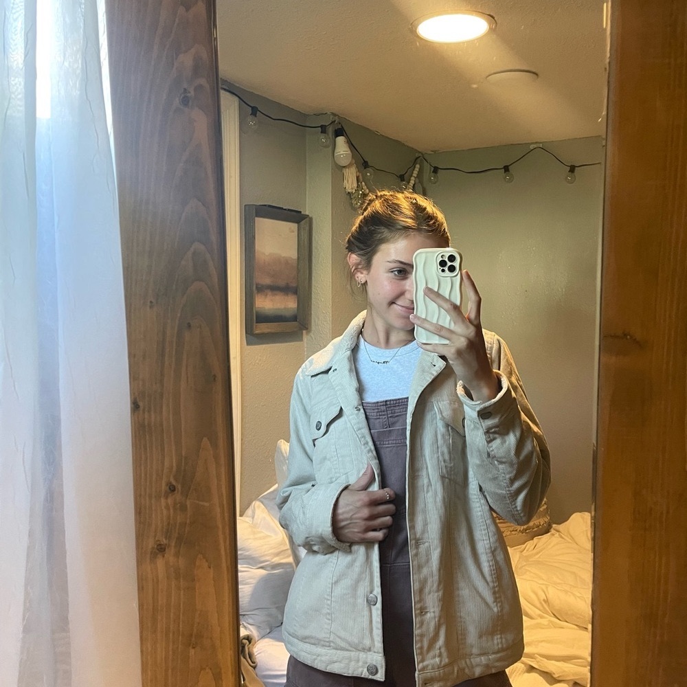Denim and company denim jacket coat fur lined cream beige warm size medium